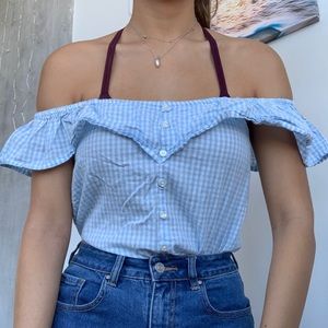 Checkered print off the shoulder top